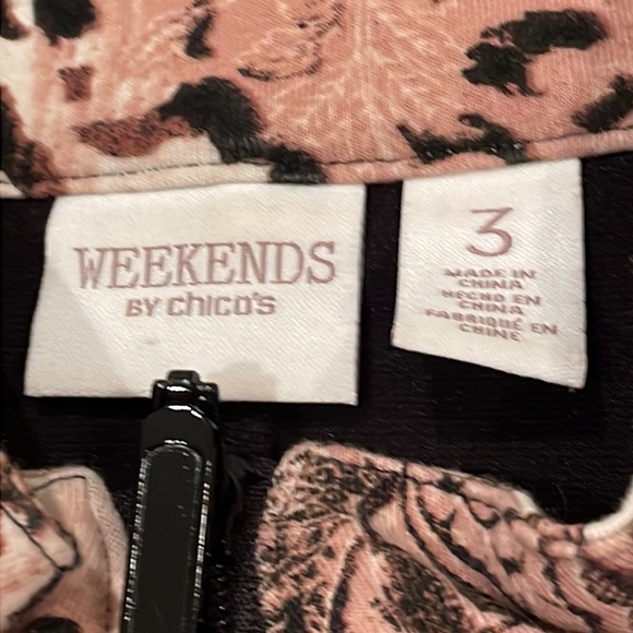 Chico’s jacket, “Weekends” collection, tan print inset, poly blend, 3 (L to XL) - Picture 4 of 9